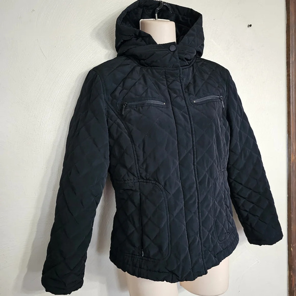 Calvin Klein Quilted Diamond Pattern Faux Fur Black Jacket Size Women's Small - Picture 5 of 14